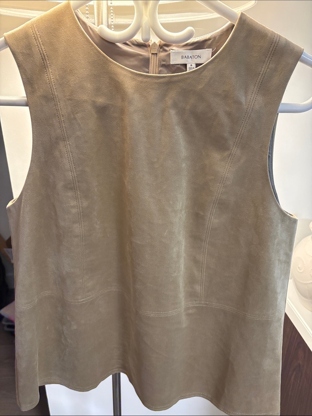 Babaton Tan Suede Sleeveless Top